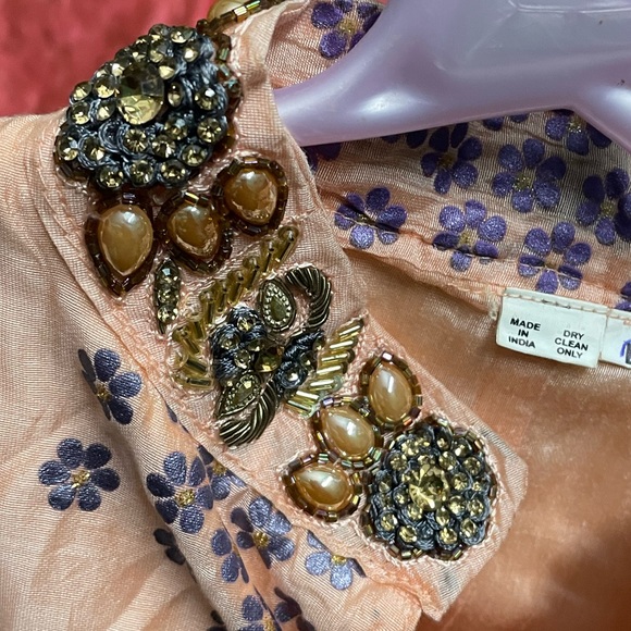 Instore Other - Light peach coloured slit kurta with beautiful pearl work in neck